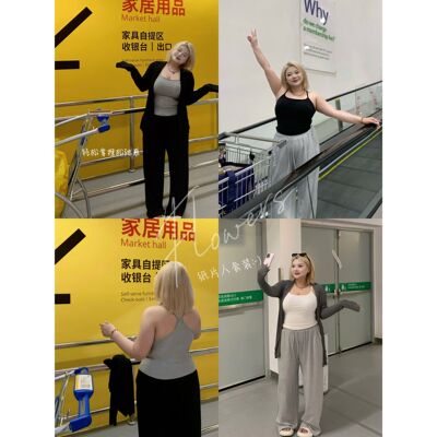 大码开衫吊带裤子显装套装女