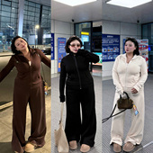 卫衣外套高腰裤 全球花 lu系加绒运动休闲套装 修身 懒人出行 大码