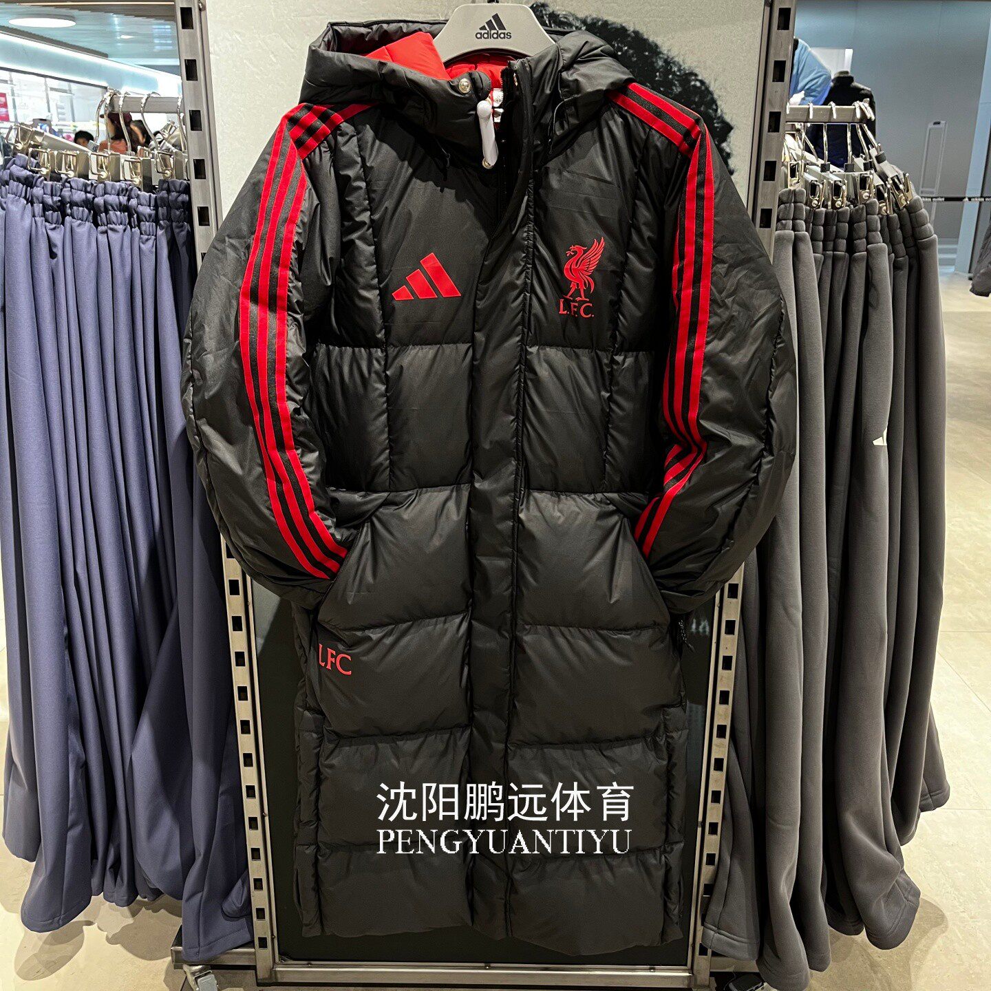 Adidas阿迪达斯男子冬季利物浦足球文化保暖连帽长款羽绒服JW0966