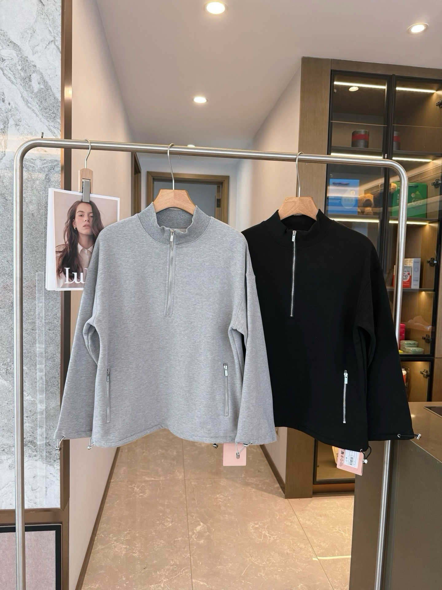 120405高定早春新款字母刺绣徽标上衣宽松半拉链立领运动衫卫衣女