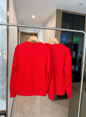 10302新年红套头上衣2025冬季新款圆领马年刺绣纯棉休闲卫衣情侣