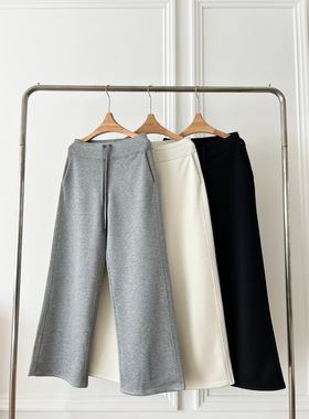 10804灰色运动裤女秋冬新款美式宽松加厚阔腿裤加绒防风瑜伽卫裤