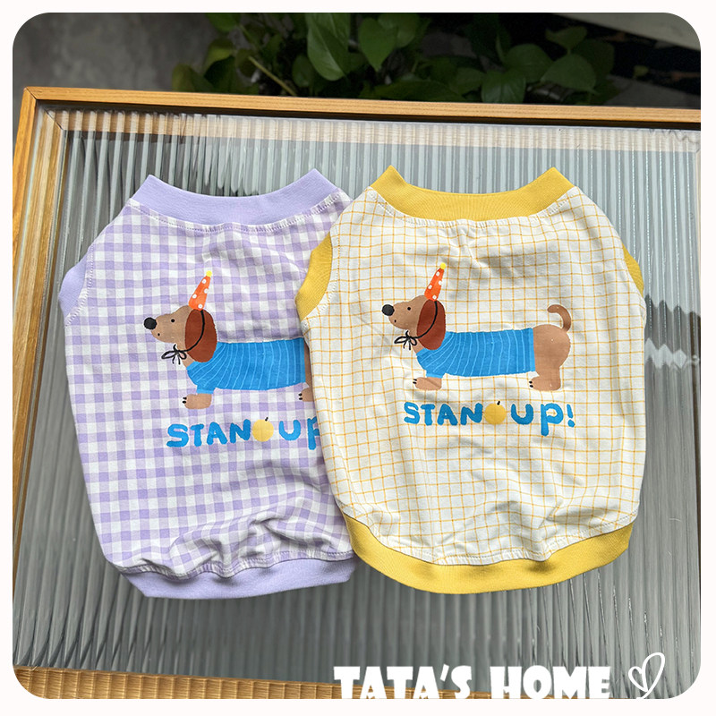 它它家原创宠物夏季背心泰迪法斗柯基泰迪巴哥格纹小狗印花背心薄