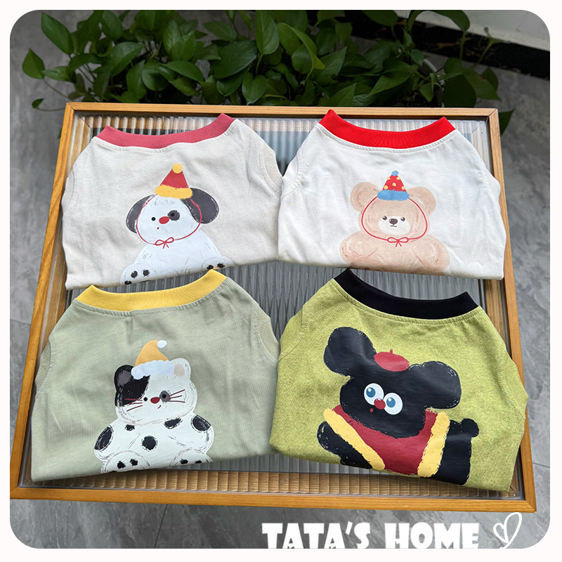 它它家原创宠物背心夏泰迪法斗柯基博美全棉汗布撞色狗狗印花背心