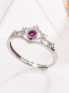 亚马逊wish跨境热销皇冠戒指女仿真粉钻开口指环个性浪漫创意手饰