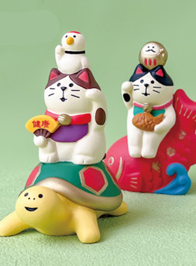 日式杂货zakka 新年春节家居猫咪树脂可爱小摆件礼品微缩拍摄场景