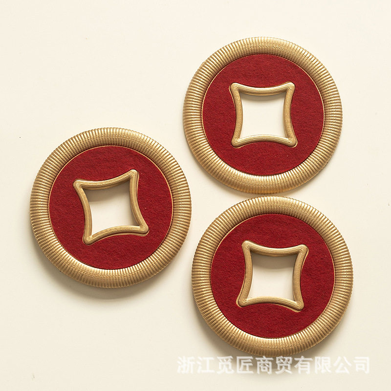 金色铜钱挂饰新年装饰配件仿真塑料大号钱币招财进宝春节布置