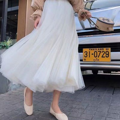 2025新款秋冬纱裙白色网纱半身裙女中长款a字高腰显瘦大摆蓬蓬裙