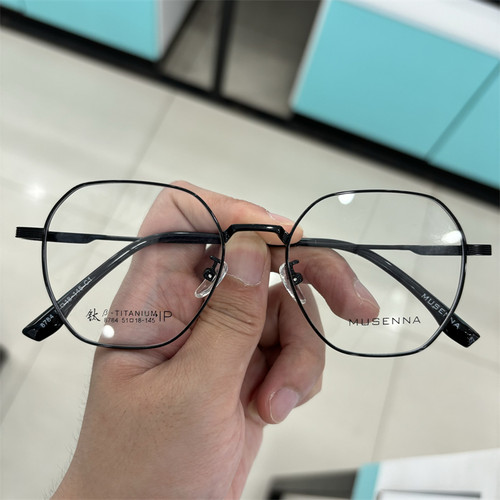 musenna木森纳眼镜框titanium ip眼镜架黑色多边形8784 51 18-145