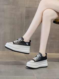 夏天内增高女鞋2026爆款新款真皮小白鞋女厚底板鞋松糕休闲小黑鞋