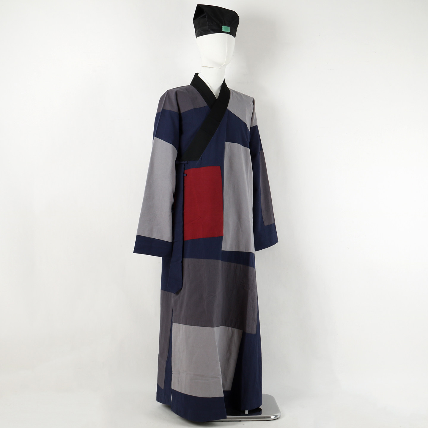 道士拼接百纳衣棉麻长褂大褂补丁衣僧衣四季百衲衣道服黑领道衣袍