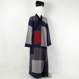 道士拼接百纳衣棉麻长褂大褂补丁衣僧衣四季百衲衣道服黑领道衣袍