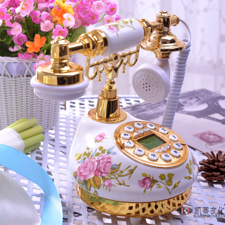 특별 제안 및 무료 배송 한국 세라믹 골동품 전화 복고풍 오래된 전화 유선 블랙 골드 꽃 목가적 스타일 유선 전화