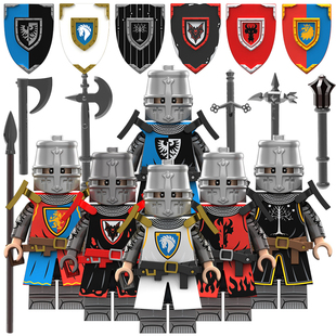 适用乐高积木人仔中世纪骑士活动盔甲红龙金狮盾牌第三方拼装玩具