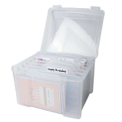 29575照片收纳文件卡片收纳盒带6格可移分类整理塑料盒手提收纳箱