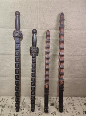 道家九节鞭桃木打神鞭姜太公法器桃木剑锏木雕降魔刃镂雕挂件摆件