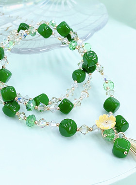 原创设计DIY深绿色玛瑙水晶手链女流苏时尚多层手串厂家直销代发