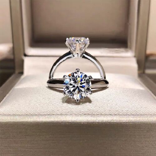 钻戒货源经典高净度莫桑石女款婚戒T家六爪钻戒节日礼物