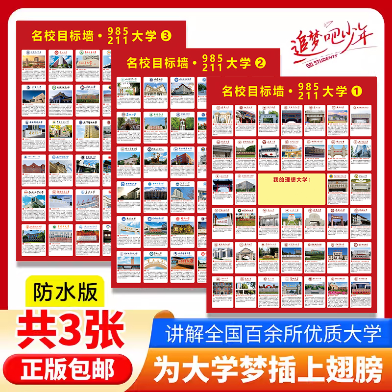 名校目标墙贴985211名牌重点大学简介贴纸高中班级文化布置装饰画
