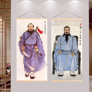 张三丰画像挂画客厅武当张真人师爷书房玄关办公室墙壁画木卷轴画