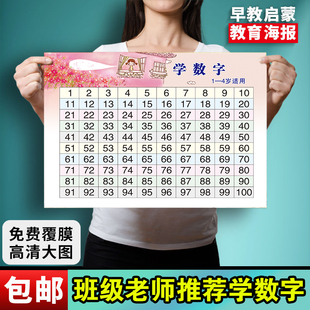 儿童数字挂图1到100学数字墙贴幼儿园0到3岁认识数字百数表教具