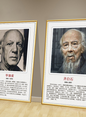齐白石毕加索美术画家画像挂画学校美术教室布置装饰画海报贴纸