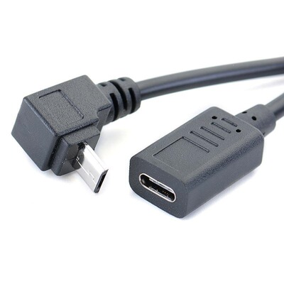 90度弯头USB micro5p公转Type C母手机数据延长充电线转接加长线