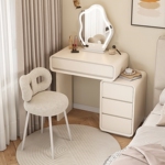 实木烤漆梳妆台小户型卧室现代简约奶油风高级感收纳柜化妆桌60cm