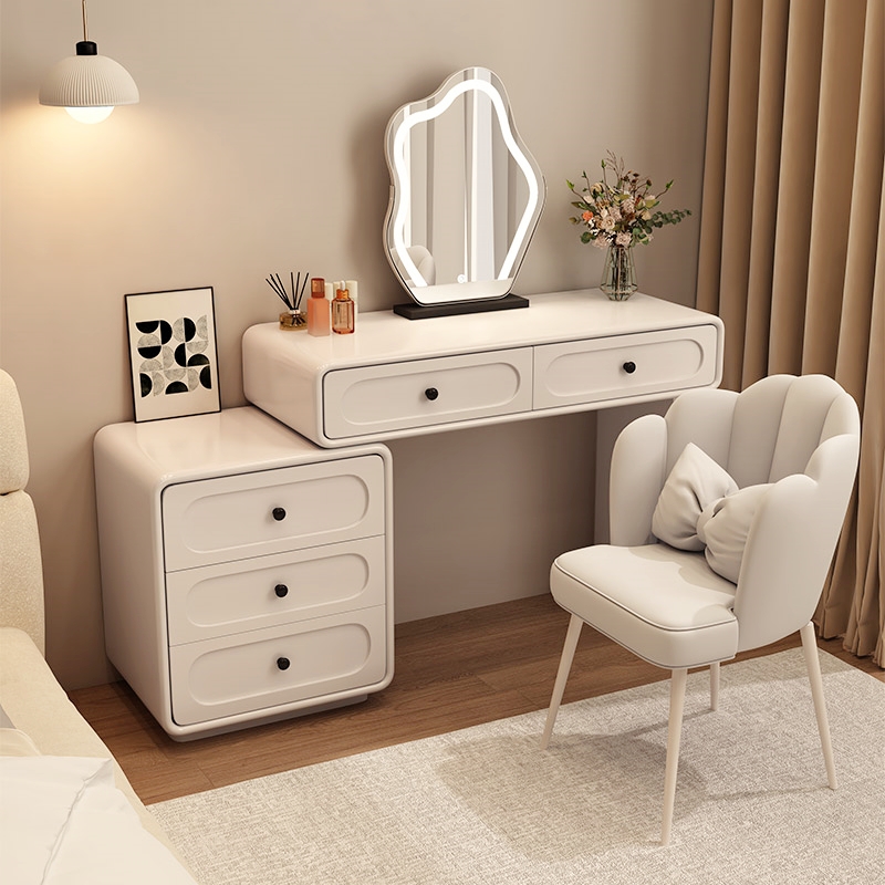 2025新款实木烤漆梳妆台卧室现代简约小户型奶油风化妆桌斗柜一体