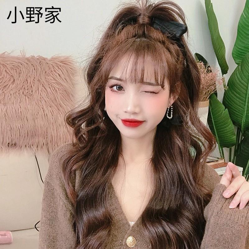 2023真发假发女空气刘海长发蓬松自然蕾丝大波浪长卷发网红整顶全