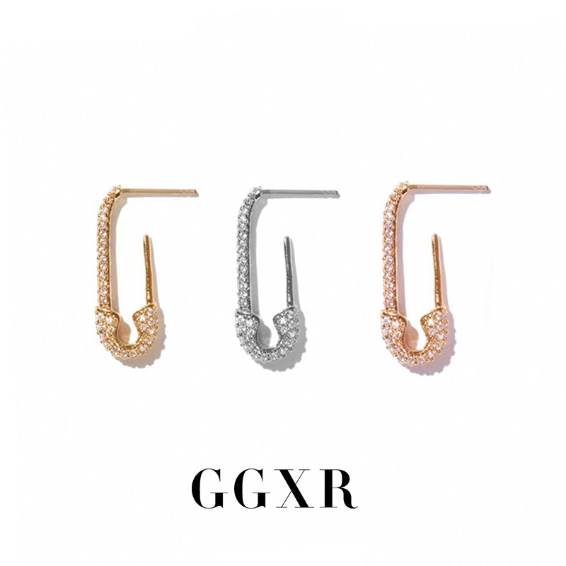 GGXR 肯豆海莉同款 欧美小众设计满钻别针耳环无耳洞耳夹