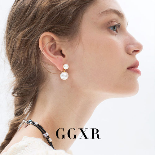 GGXR 法式大小珍珠耳环无耳洞耳夹 女高级简约气质 双珍珠耳饰