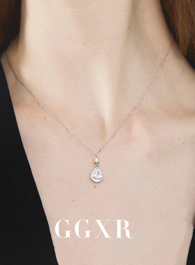 GGXR 法式925银满钻水滴项链女锁骨链