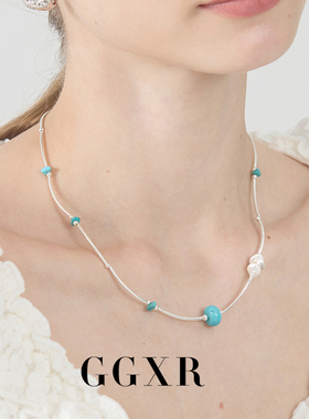 【新品】GGXR 夏日925银弯管松石天然珍珠项链锁骨链