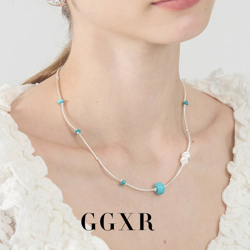 【新品】GGXR 夏日925银弯管松石天然珍珠项链锁骨链