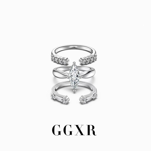 GGXR 法式925银马眼主钻经典叠戴戒指婚戒指环
