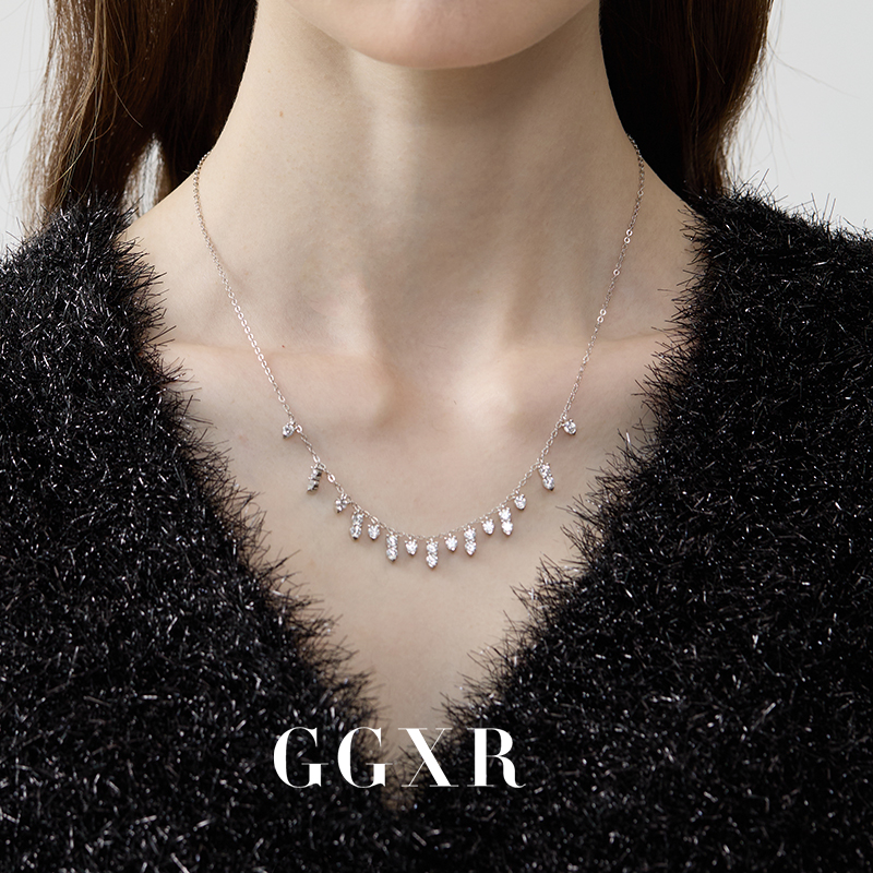 GGXR 925银水滴精致马眼高碳钻石 项链锁骨链 甜美风bling配饰品