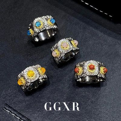 GGXR 925银小雏菊玛瑙戒指女新款轻奢高级小众指环
