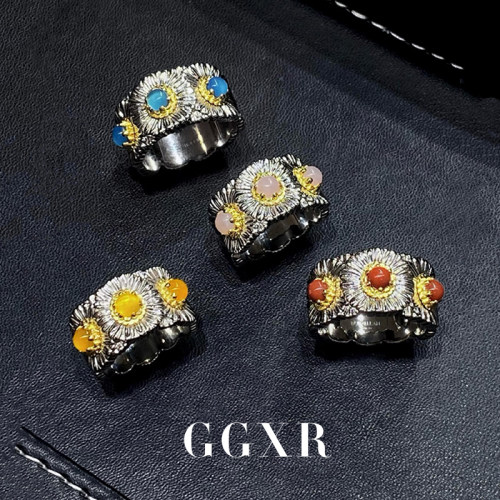 GGXR 925银小雏菊玛瑙戒指女新款轻奢高级小众指环