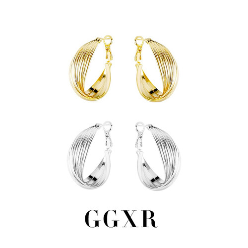 GGXR 欧美金属多层圈圈hoop耳环无耳洞耳夹大环饰品女无耳洞高级