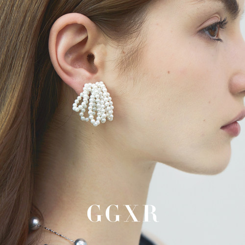 GGXR 韩国博主同款珍珠串珠花朵耳环无耳洞耳夹