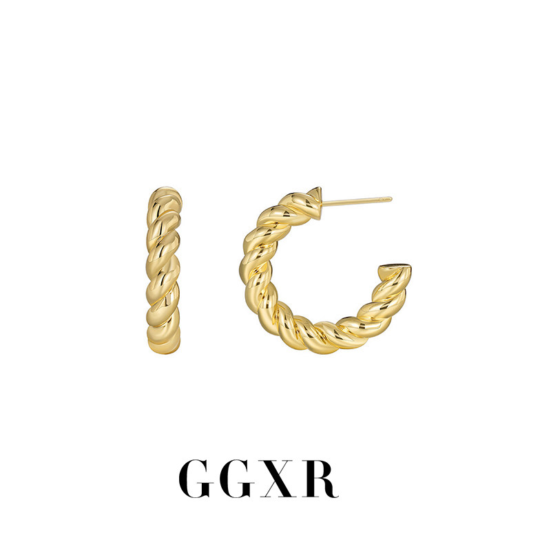 GGXR 秋冬金属大麻花耳环无耳洞耳夹女螺旋半环耳钉耳饰 显脸小