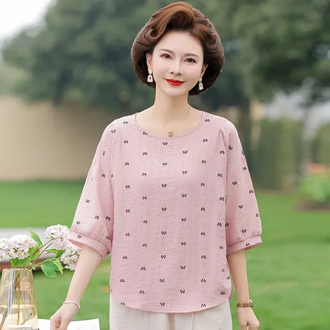 2026新款两件套套装棉麻休闲裤小个子女装宽松妈妈新款中老年夏装