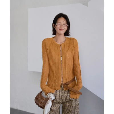 2026新款UNITY MODE 天丝亚麻镂空针织衫复古通勤小众开衫上衣女2