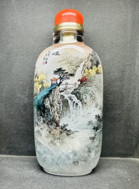纯手工内画鼻烟壶纯手工绘制山居图工艺礼品出国送老外商务