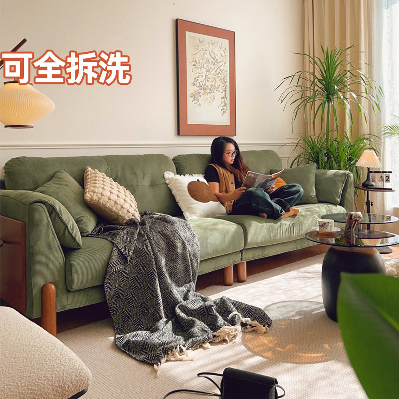 90cm宽复古中古风沙发墨绿色系小户型雪尼尔灯芯绒猫抓布可全拆洗