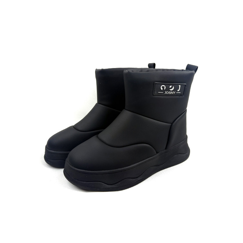 卓诗尼冬季新款女士短筒靴子圆头平跟套筒加绒加厚时尚雪地靴百搭