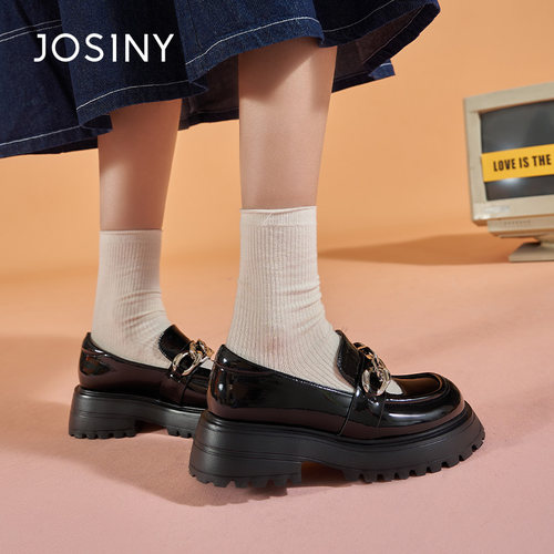 卓诗尼春秋季新款女鞋子女士单鞋圆头厚底低帮深口乐福鞋百搭休闲