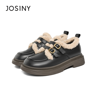 卓诗尼秋冬撤柜正品女士时尚棉瓢鞋圆头厚底休闲保暖增高显瘦百搭