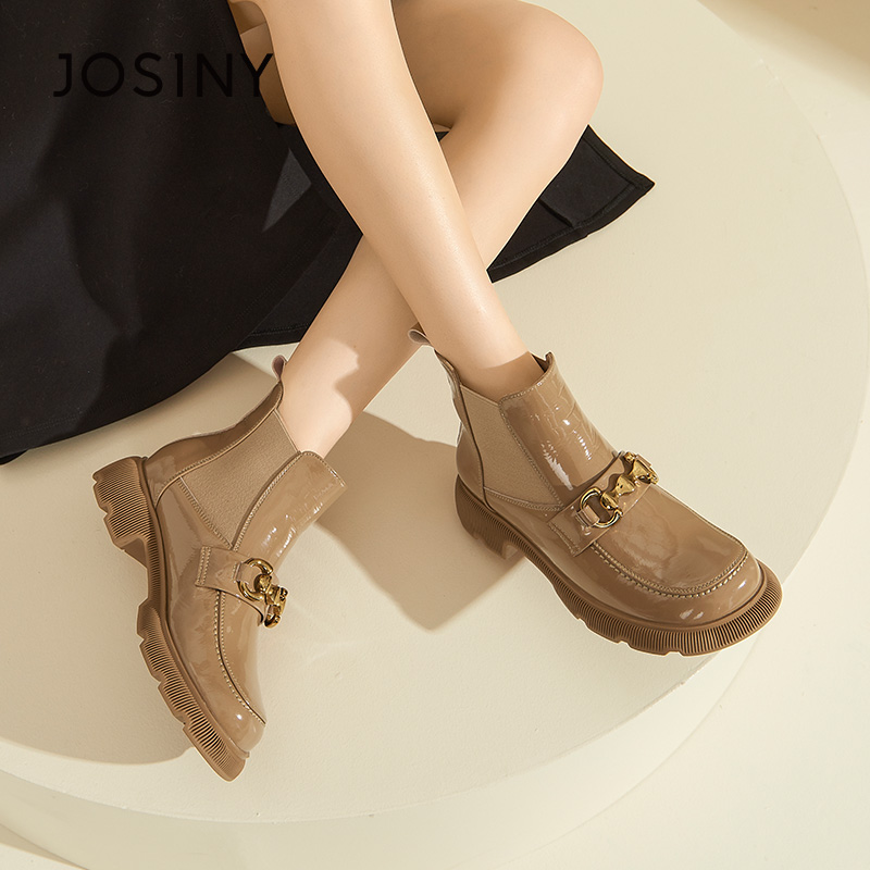 卓诗尼秋冬女士短筒靴撤柜正品圆头低跟时装切尔西百搭通勤日常潮